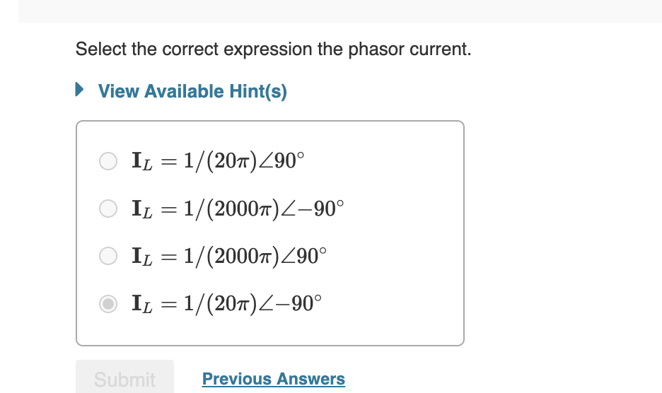 Solved Select the correct expression the phasor current.View | Chegg.com