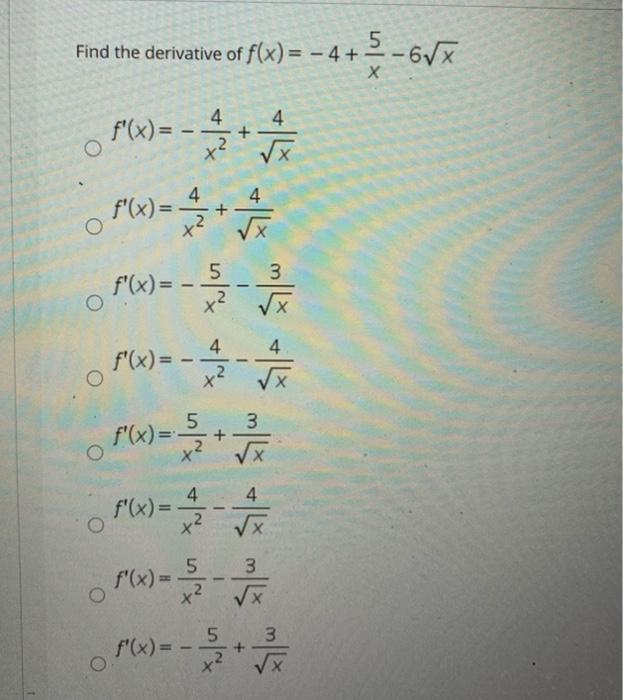 Solved Question Completion Status: f(x Find the derivative | Chegg.com
