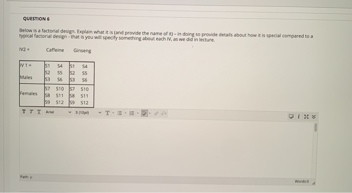 Solved QUESTION 6 Below is a factorial design. Explain what | Chegg.com