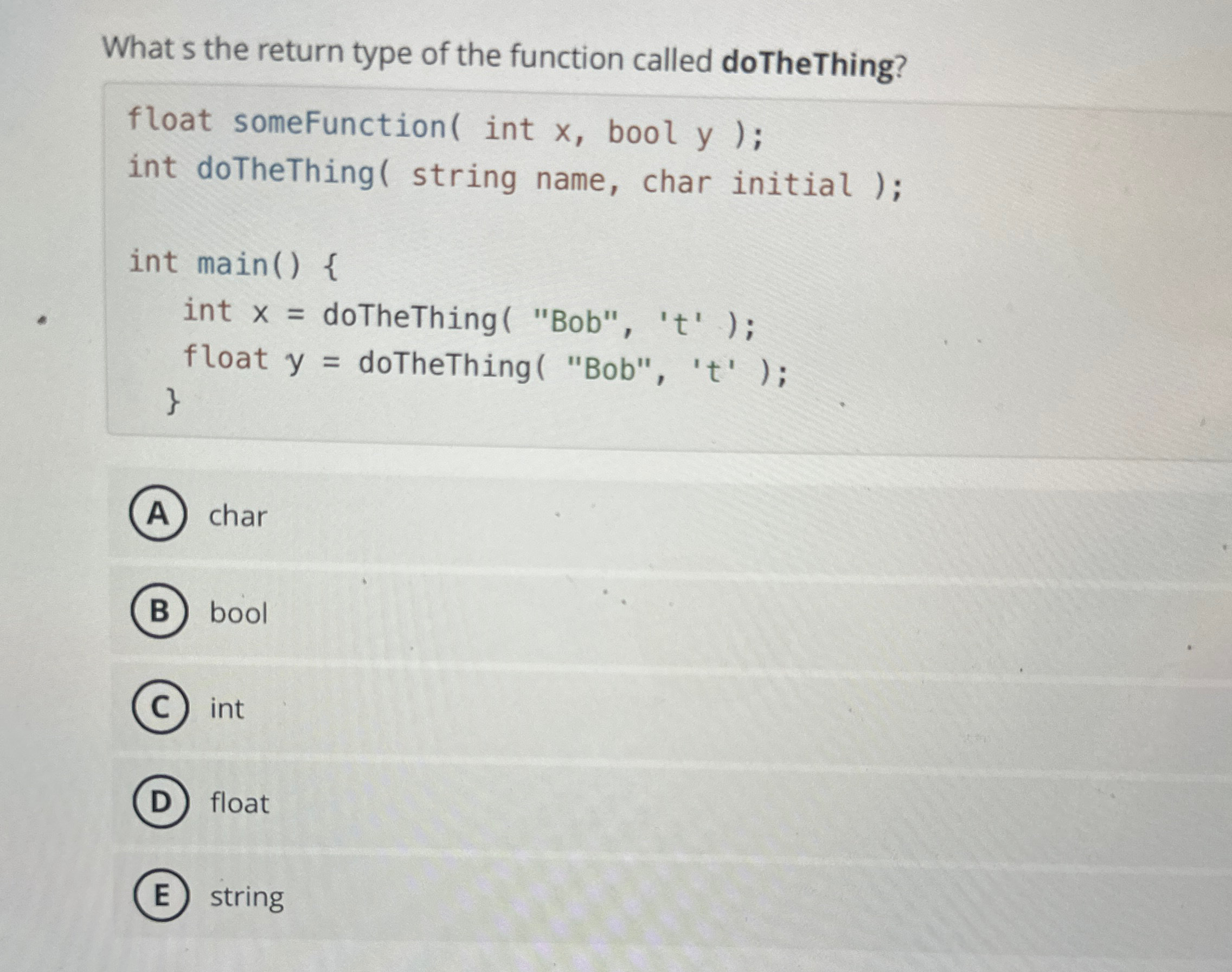 Solved What s the return type of the function called do | Chegg.com