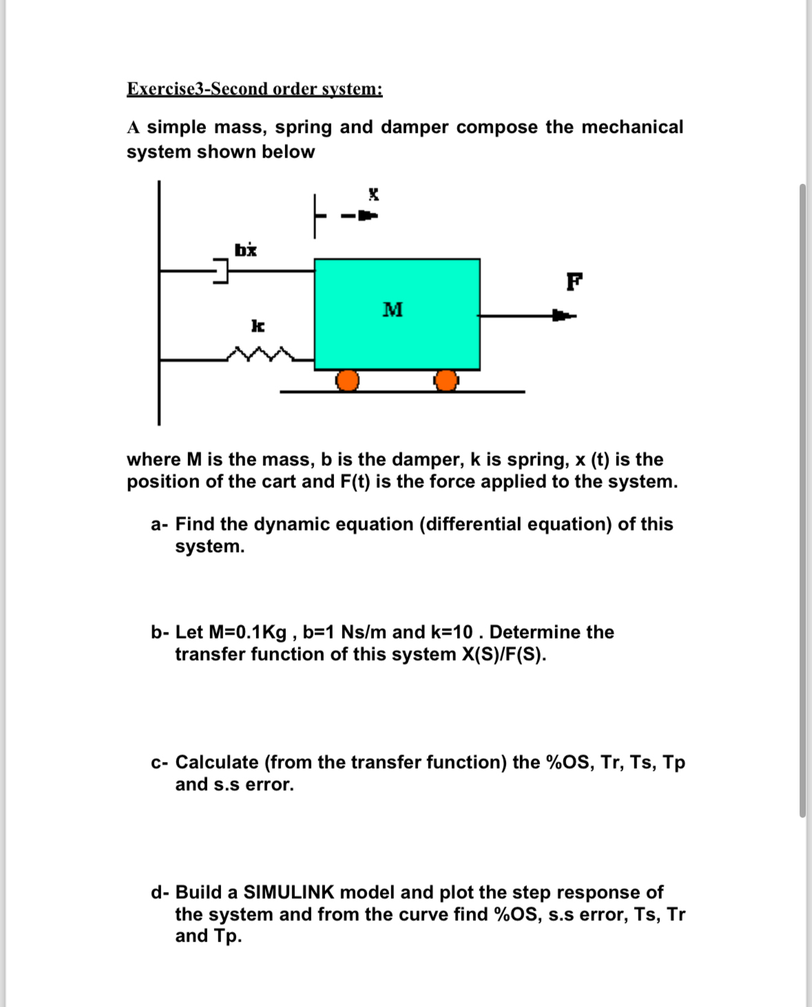 Solved Exercise3-Second order system:A simple mass, spring | Chegg.com