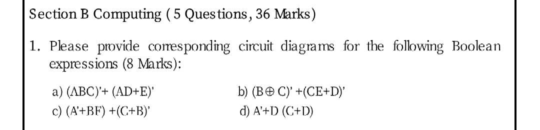 Section B Computing ( 5 Questions, 36 Marks) 1. | Chegg.com