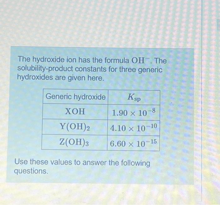 Solved The hydroxide ion has the formula OH−. The | Chegg.com