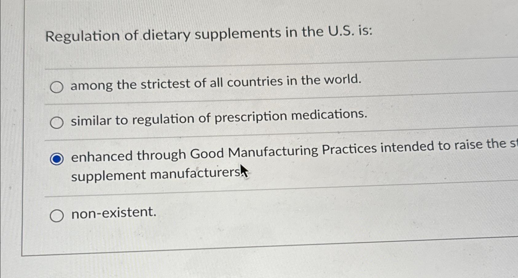 Solved Regulation of dietary supplements in the U.S.