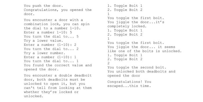 Escape Room Write a program that simulates an escape | Chegg.com