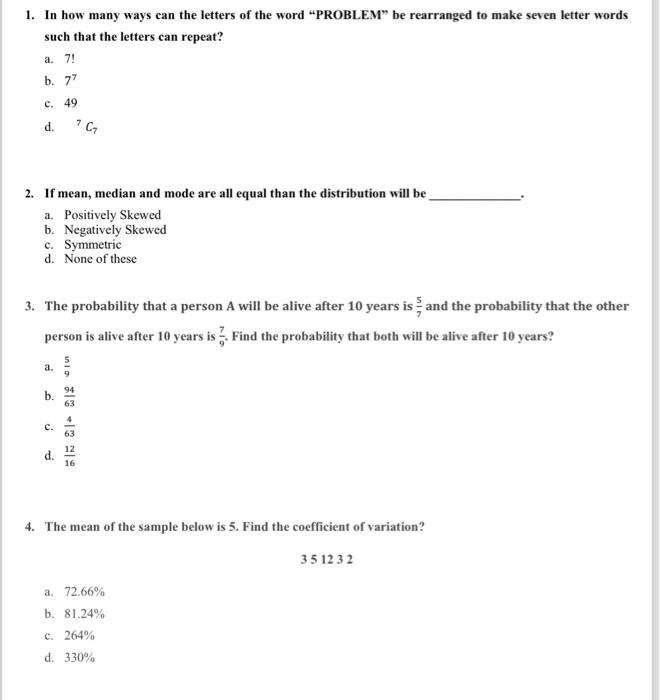Solved 1. In how many ways can the letters of the word | Chegg.com