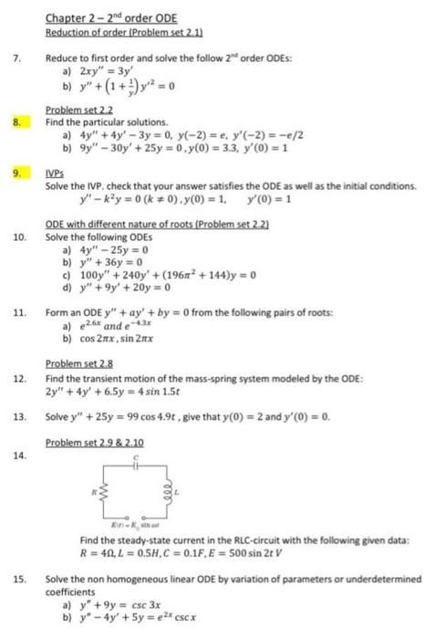 Solved 7. 9. Chapter 2 - 2nd order ODE Reduction of order | Chegg.com