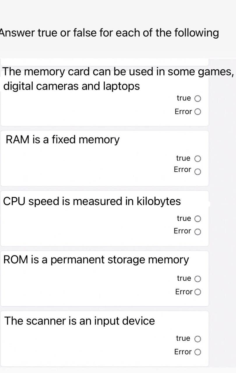 Solved Answer true or false for each of the following The | Chegg.com