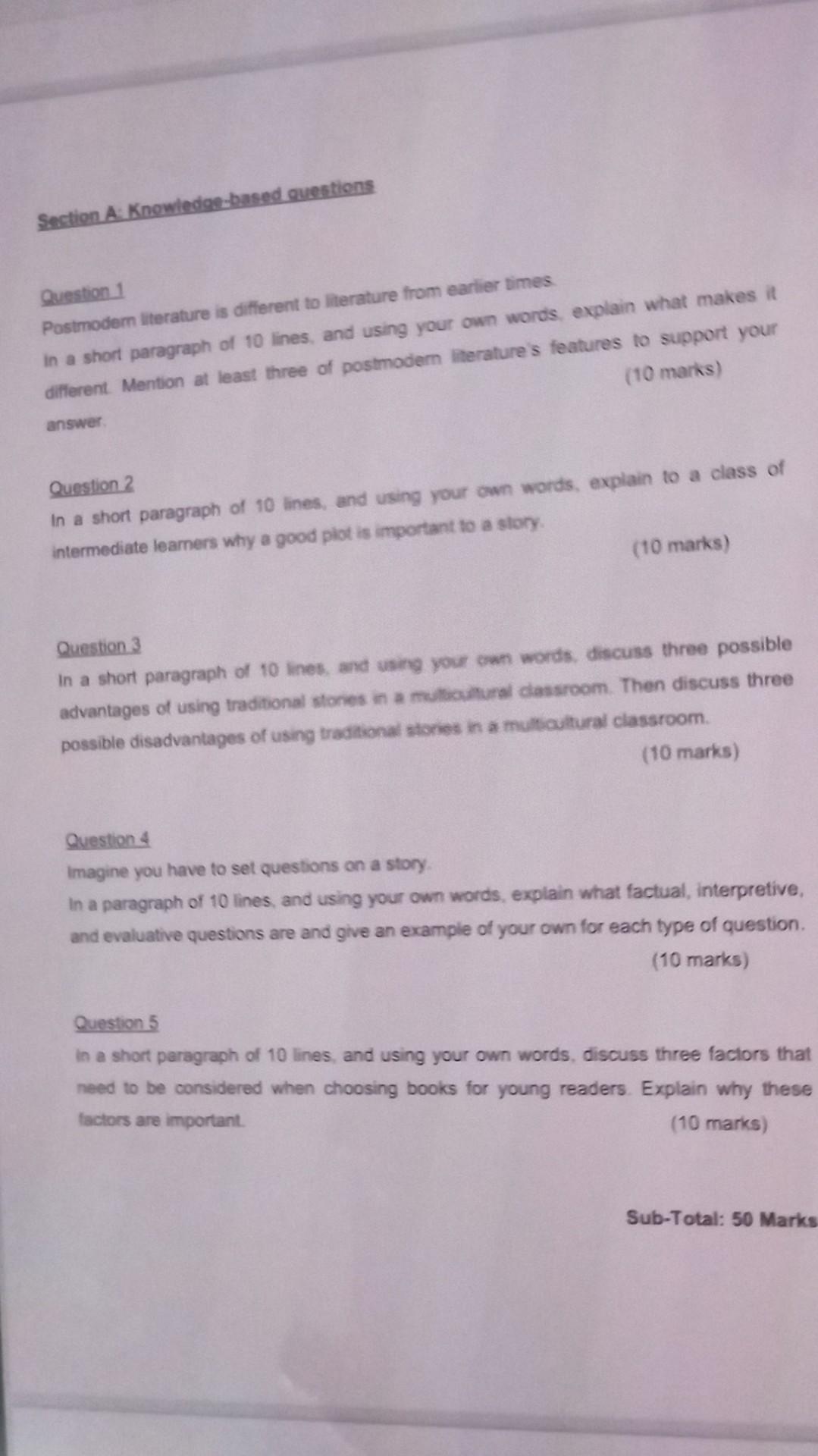 Section A Knowledgebased questions Question 1