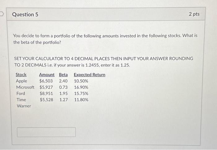 Solved You decide to form a portfolio of the following | Chegg.com