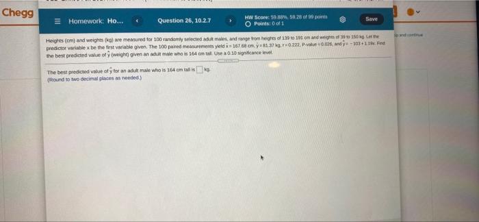 Solved Chegg 3 Homework Ho... Question 26, 10.2.7 HW Score: | Chegg.com