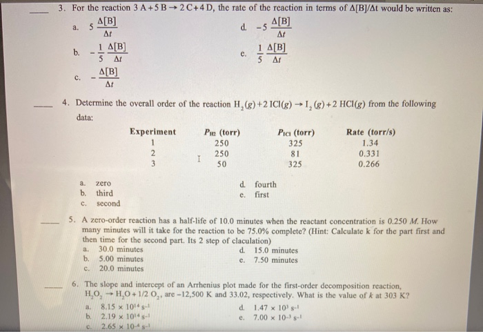 Solved Name: ID: B 3. For the reaction 3 A +5 B2C+4D, the | Chegg.com
