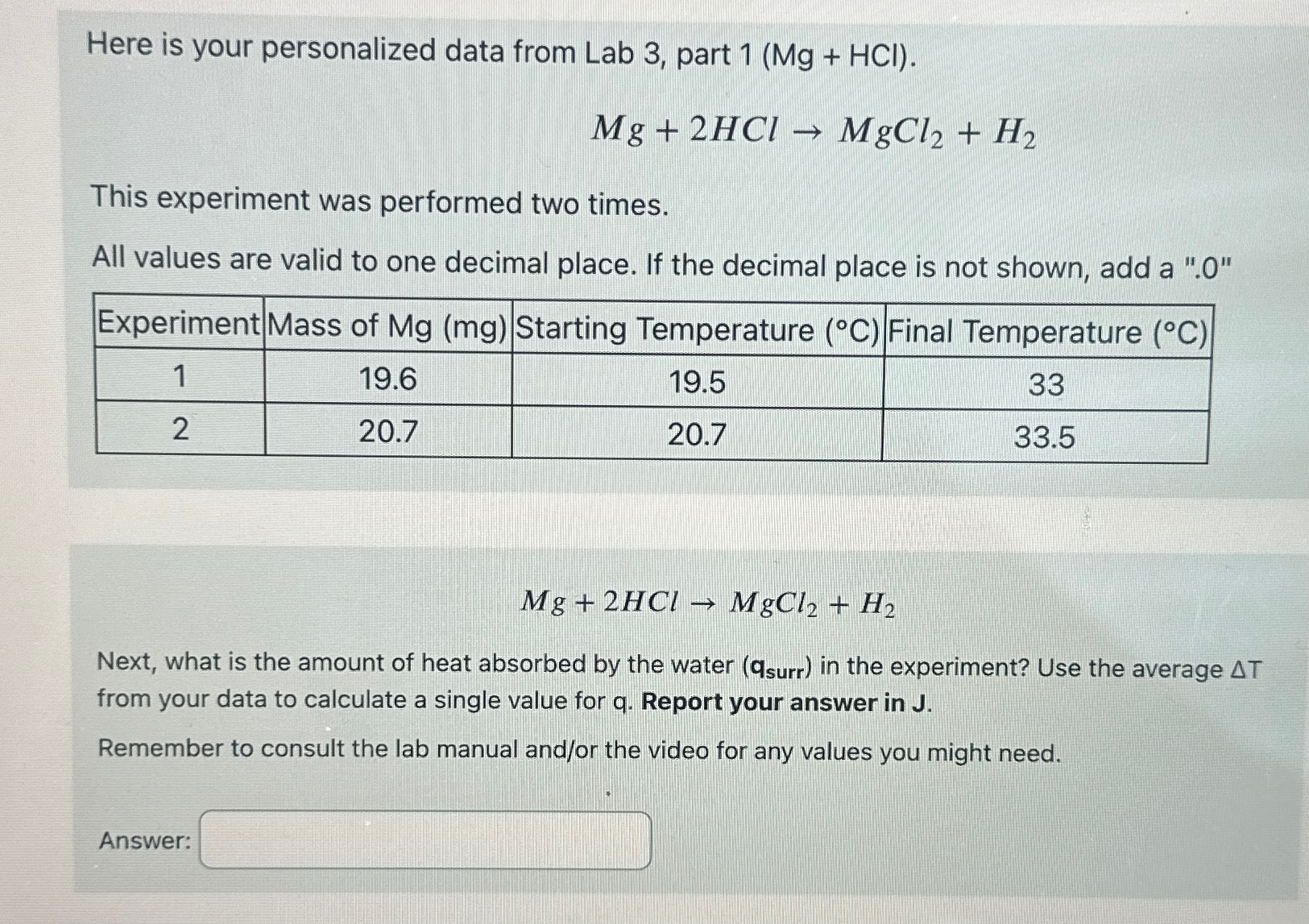 Solved • ﻿Here is your personalized data from Lab 3, ﻿part | Chegg.com