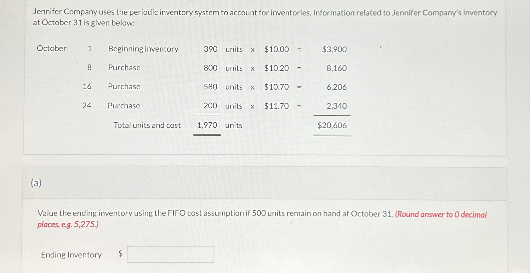 Solved Jennifer Company uses the periodic inventory system | Chegg.com