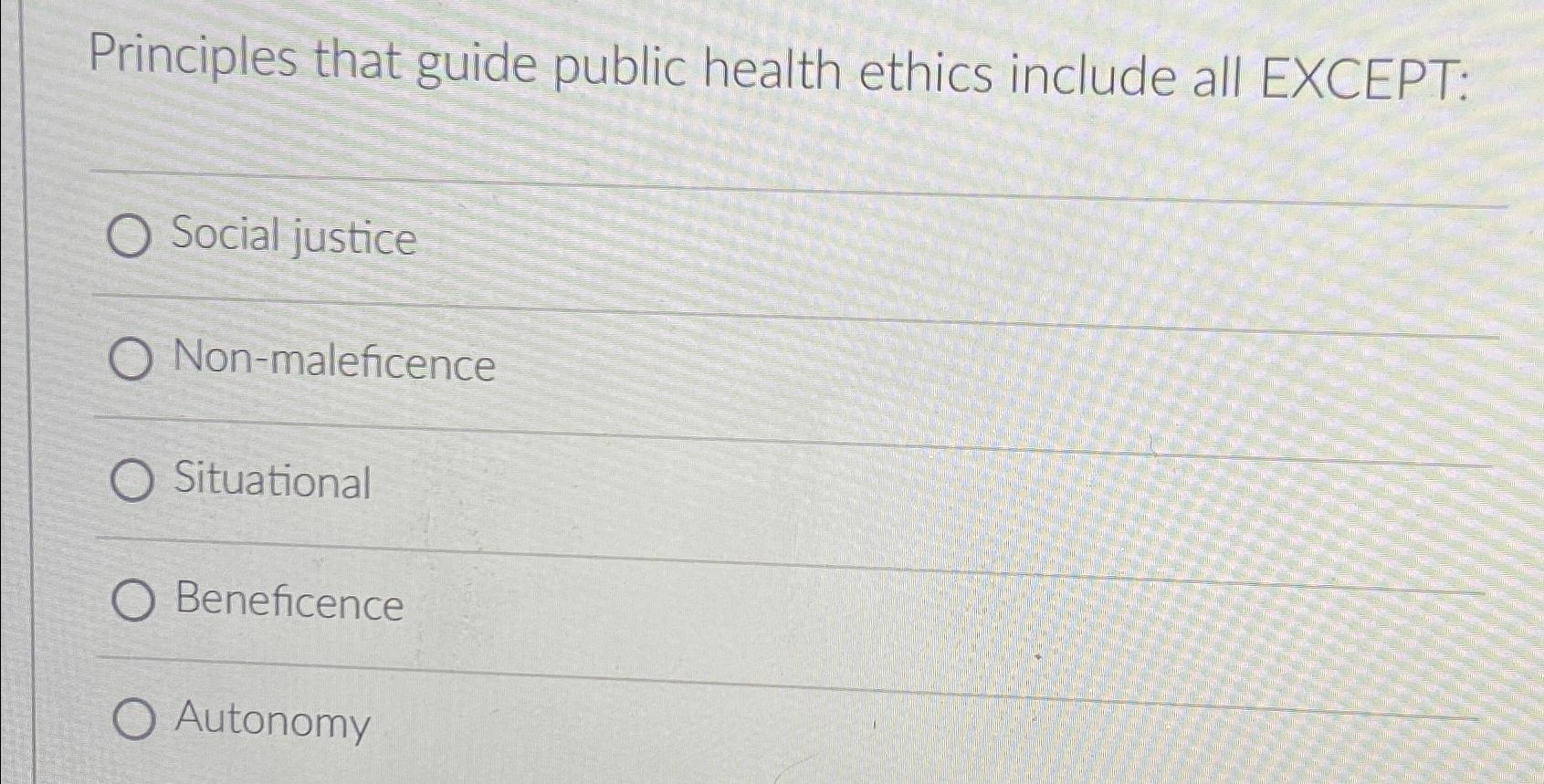 Solved Principles that guide public health ethics include | Chegg.com