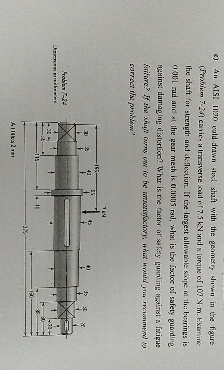 Solved C) An AISI 1020 Cold-drawn Steel Shaft With The | Chegg.com