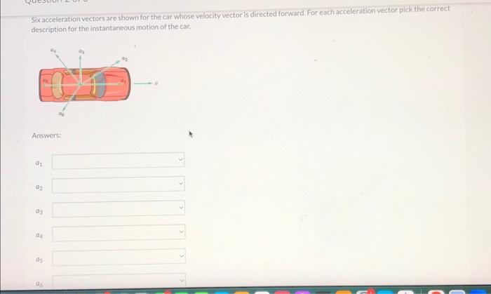 Solved Sixacceleration vectors are shown for the car whose | Chegg.com
