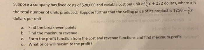 Solved Suppose a company has fixed costs of $28,000 and | Chegg.com