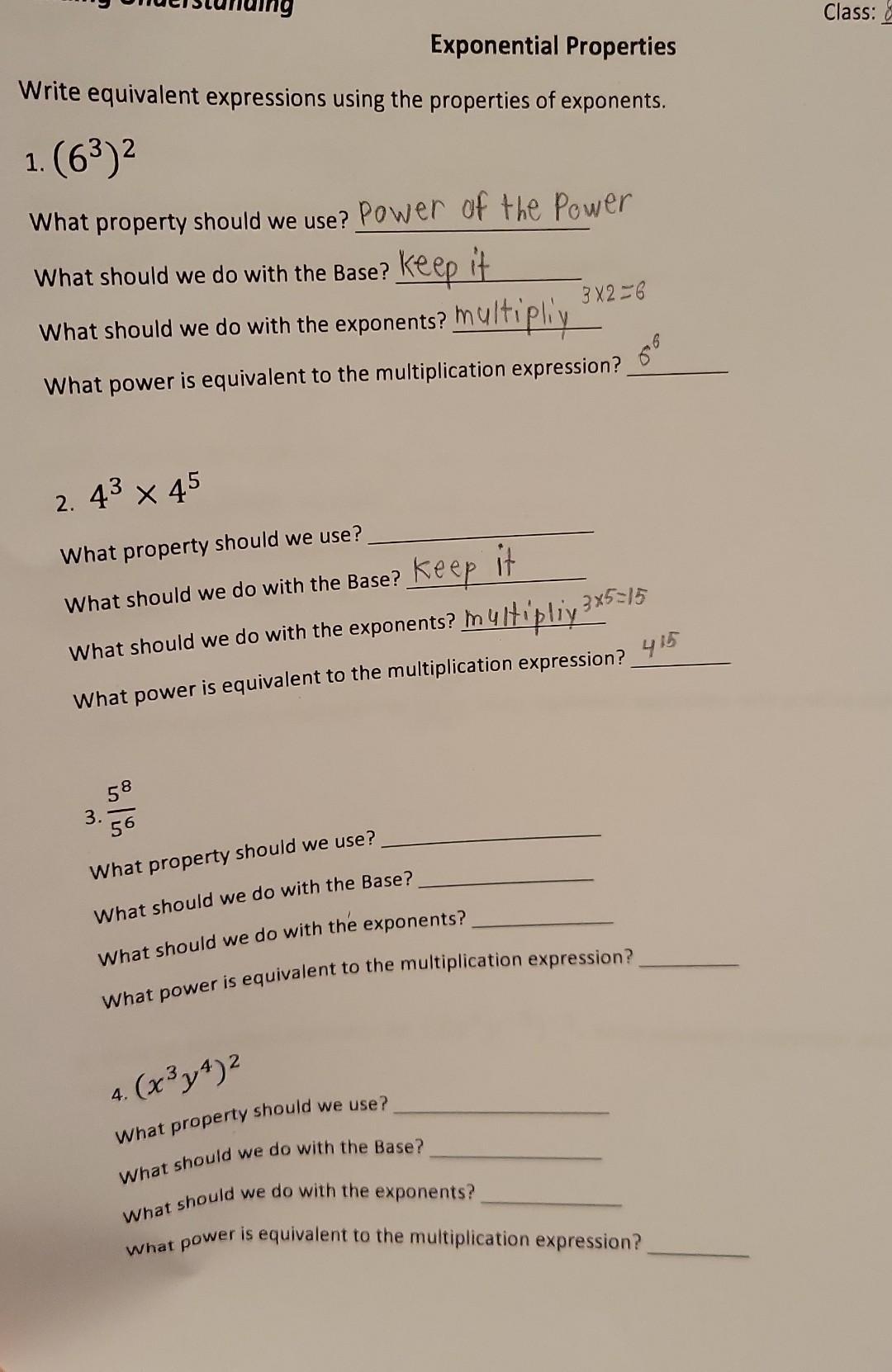 Solved Write equivalent expressions using the properties of | Chegg.com