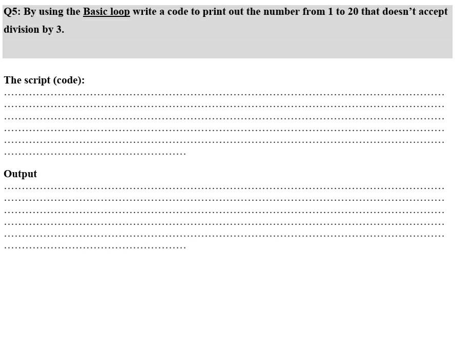 Solved Q5: By using the Basic loop write a code to print out | Chegg.com