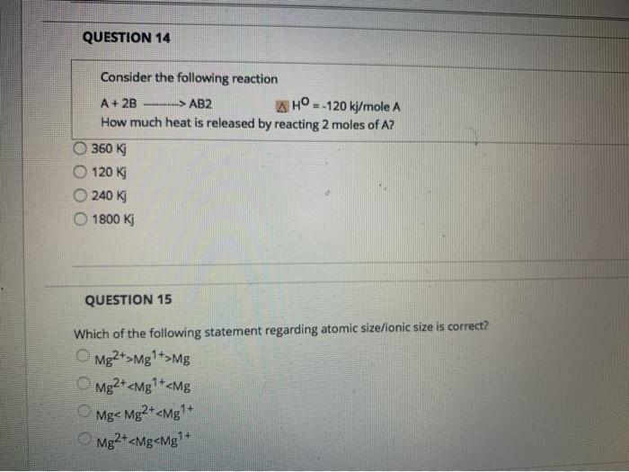 Solved QUESTION 14 Consider the following reaction A + 2B -> | Chegg.com