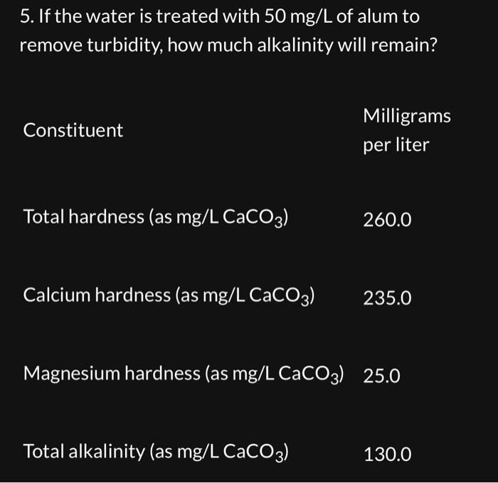 Solved 5. If the water is treated with 50mg/L of alum to