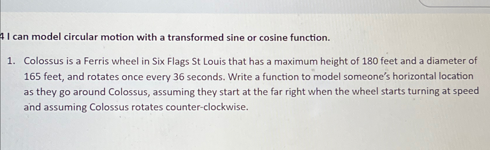 Solved I I can model circular motion with a transformed sine | Chegg.com