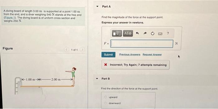 Solved A diving board of length 3.00 m is supported at a | Chegg.com