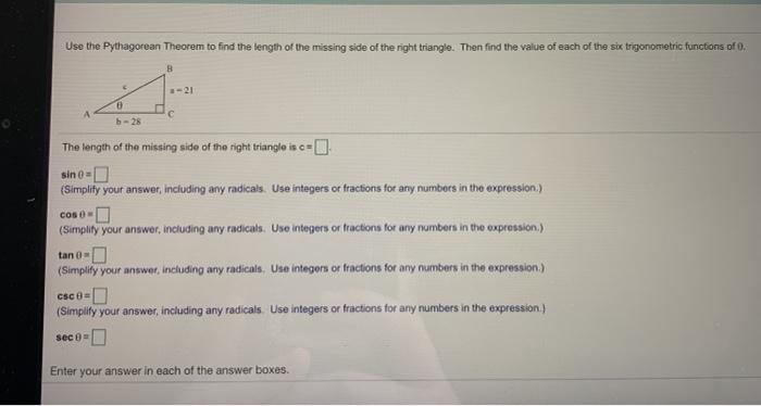 Solved Use the pythagorean theorem to find the length of the | Chegg.com