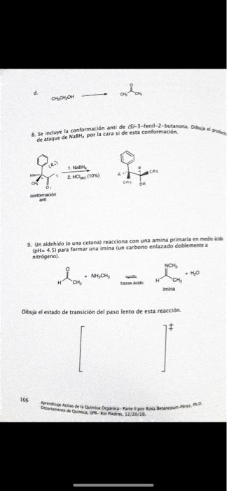 OSCOW 8. Se incluye la conformación ant de 3-3-fenil-2-butan de ataque de Nalle por la cara si de esta conformación go 1 2.HC