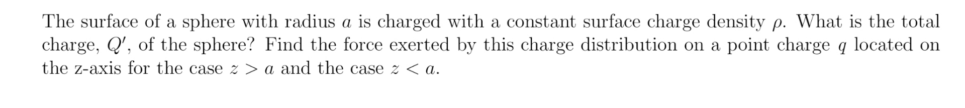 Solved The surface of a sphere with radius a ﻿is charged | Chegg.com