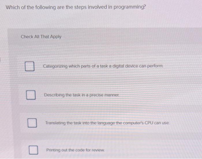 Solved Which of the following are the steps involved in | Chegg.com