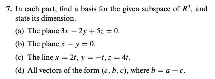 Solved 7. In Each Part, Find A Basis For The Given Subspace | Chegg.com