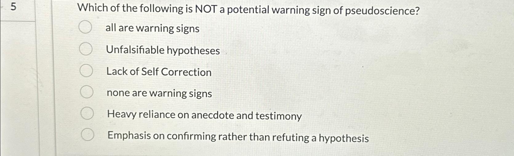 Solved Which of the following is NOT a potential warning | Chegg.com