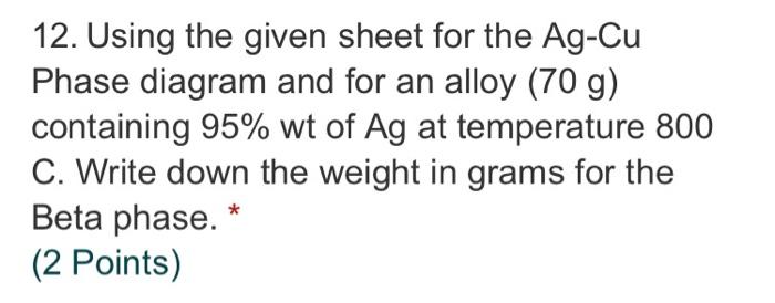 Solved 12. Using the given sheet for the Ag-Cu Phase diagram | Chegg.com