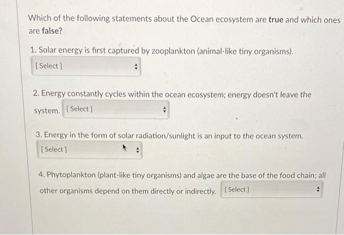 Solved Which of the following statements about the Ocean | Chegg.com