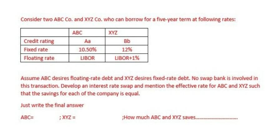 Solved Consider two ABC Co. and XYZ Co. who can borrow for a | Chegg.com