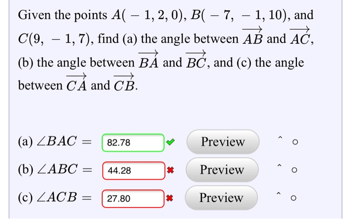 Solved Find The Angle Between Lines AB And AC Where The | Chegg.com