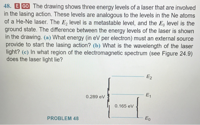 Solved 48. E GO The drawing shows three energy levels of a | Chegg.com