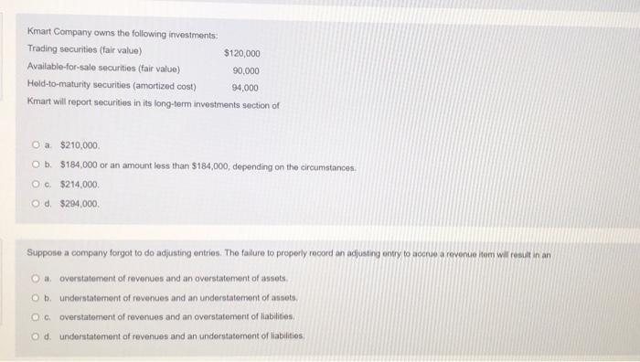 Solved Kmart Company owns the following investments: Kmart | Chegg.com