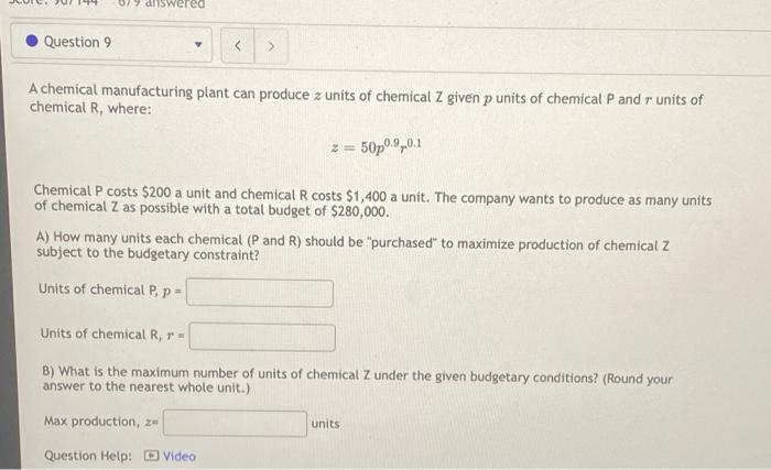 Solved Iswered Question 9 > A chemical manufacturing plant | Chegg.com