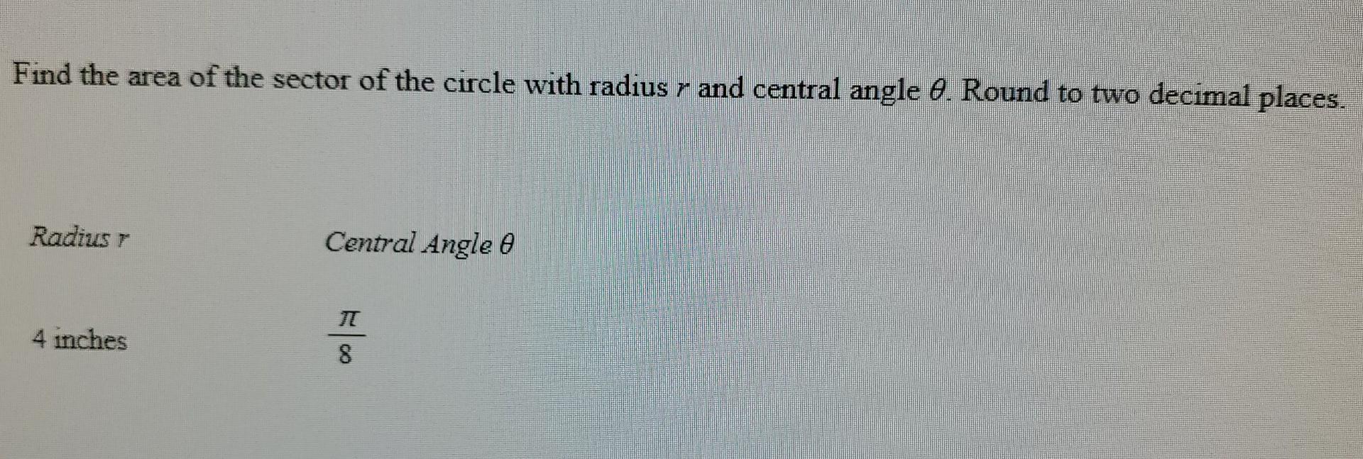 sector of a circle with radius r and central angle θ