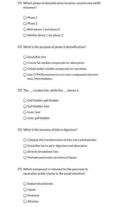 Solved 21) Which phase of detoxification involves cytochrome | Chegg.com