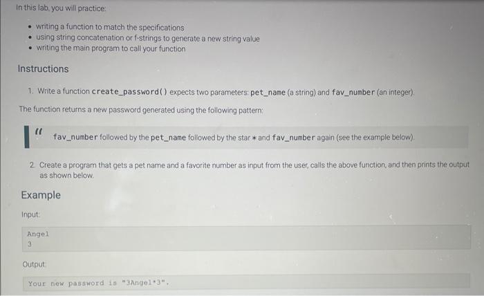 Solved In this lab, you will practice: - writing a function | Chegg.com