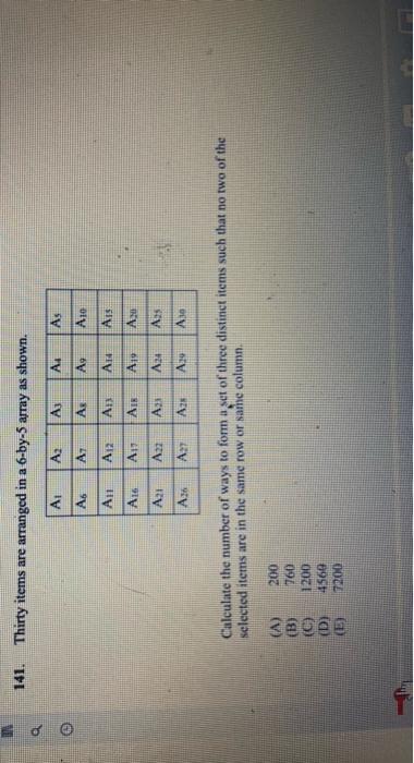 Solved 141. Thirty items are arranged in a -6-by-5 array as | Chegg.com