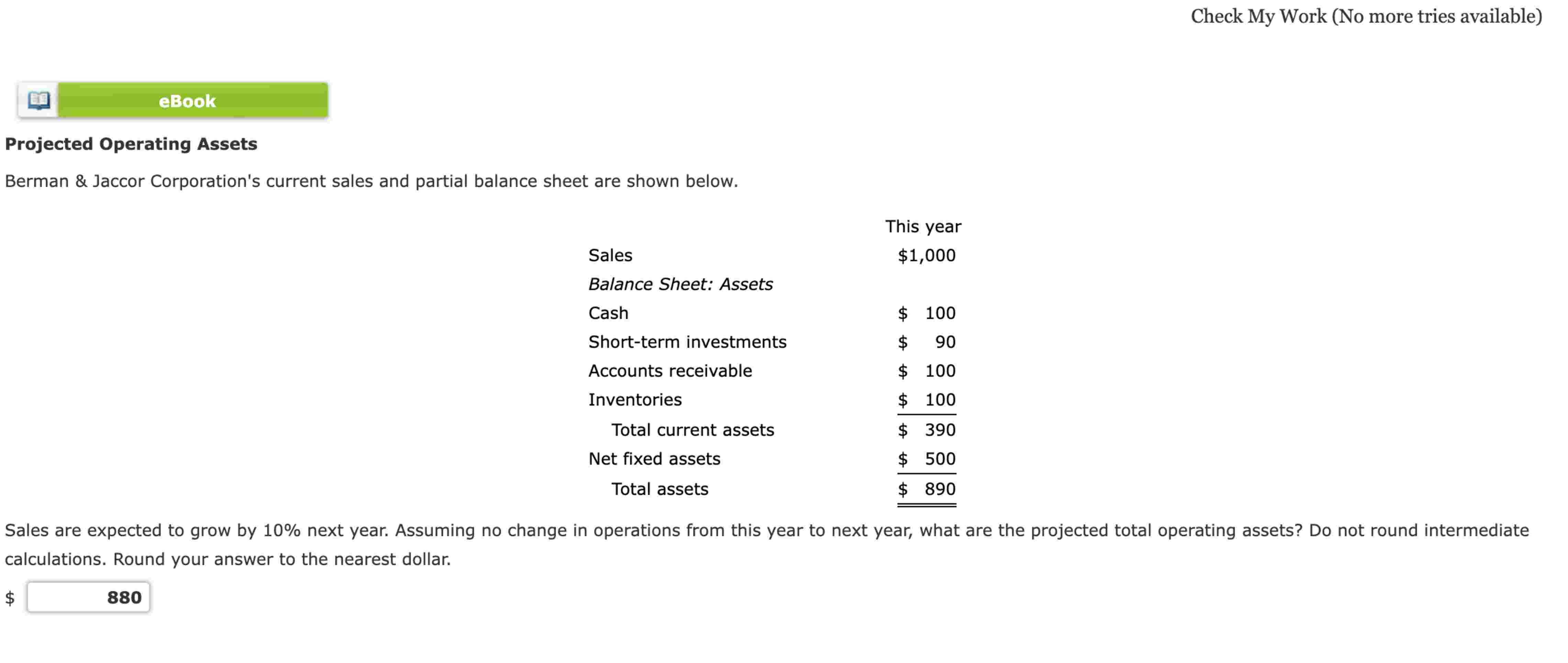 Solved Projected Operating AssetsBerman \& Jaccor | Chegg.com