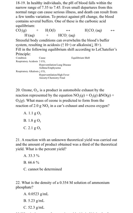 Solved 18-19. In healthy individuals, the pH of blood falls | Chegg.com