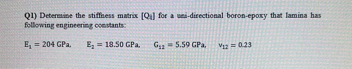 Solved Determine the stiffness matrix [Qij] for a | Chegg.com
