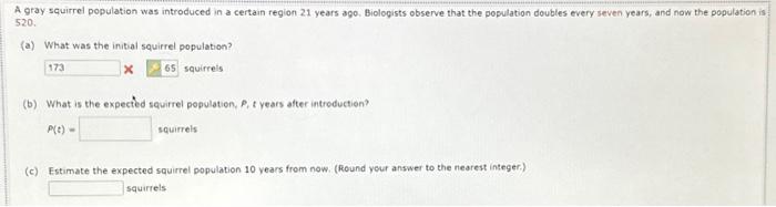 Solved A gray squirrel population was introduced in a | Chegg.com