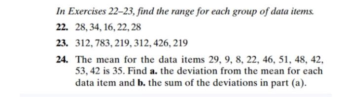 Solved In Exercises 22-23, find the range for each group of | Chegg.com